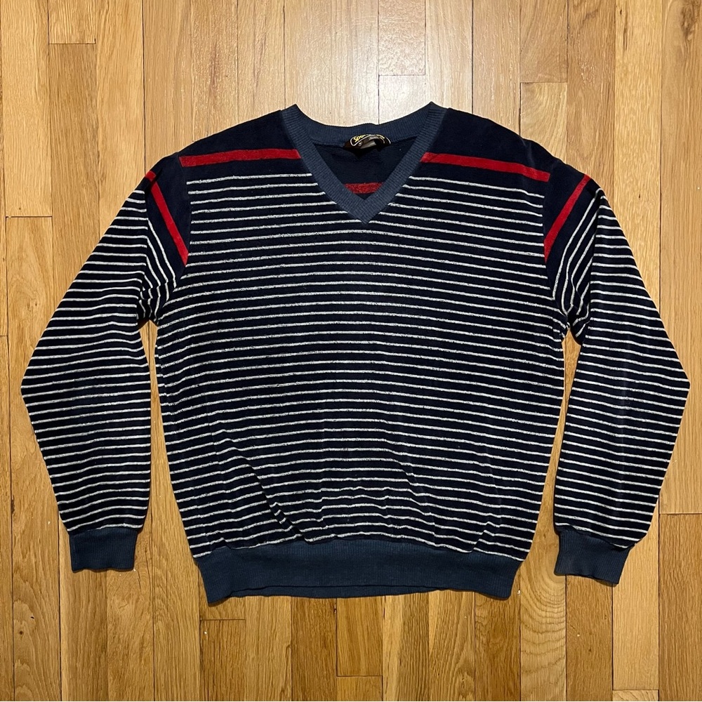 Vintage 70s Sears Sportswear Medium Blue Striped Sweater